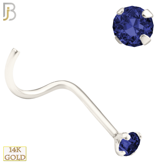14-NR03CWS - 20g 14k White Gold Nose Screw with Blue Sapphire Colored CZ image 2