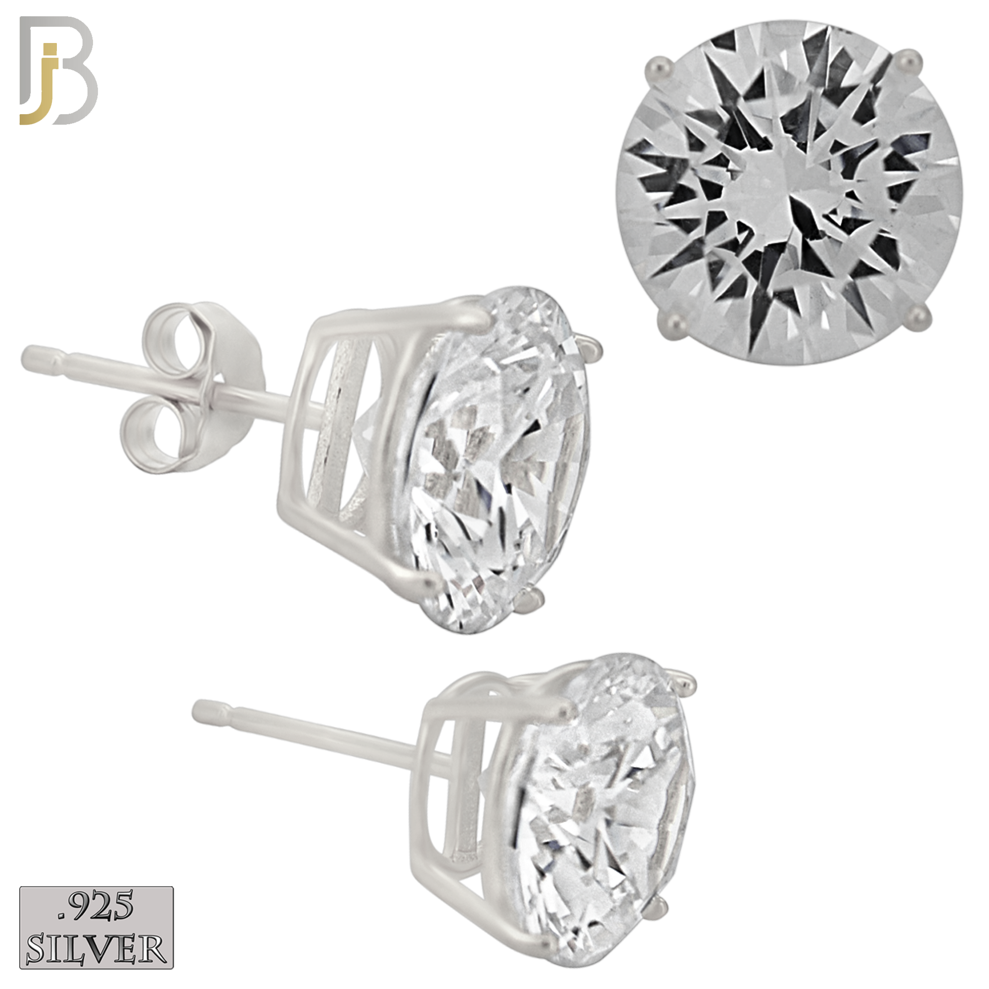 925-ES71-SC - .925 Sterling Silver Rhodium Plated Earring Stud Casting Round Prong Setting Clear Zircon image 9