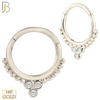 14-CT56 - 14K Solid Gold Hinged Hoops with Beaded Design with Zircon image 1