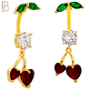 N0145 - 316L Surgical Steel Dangling Heart Cherry in Prong Set Belly Ring image 3