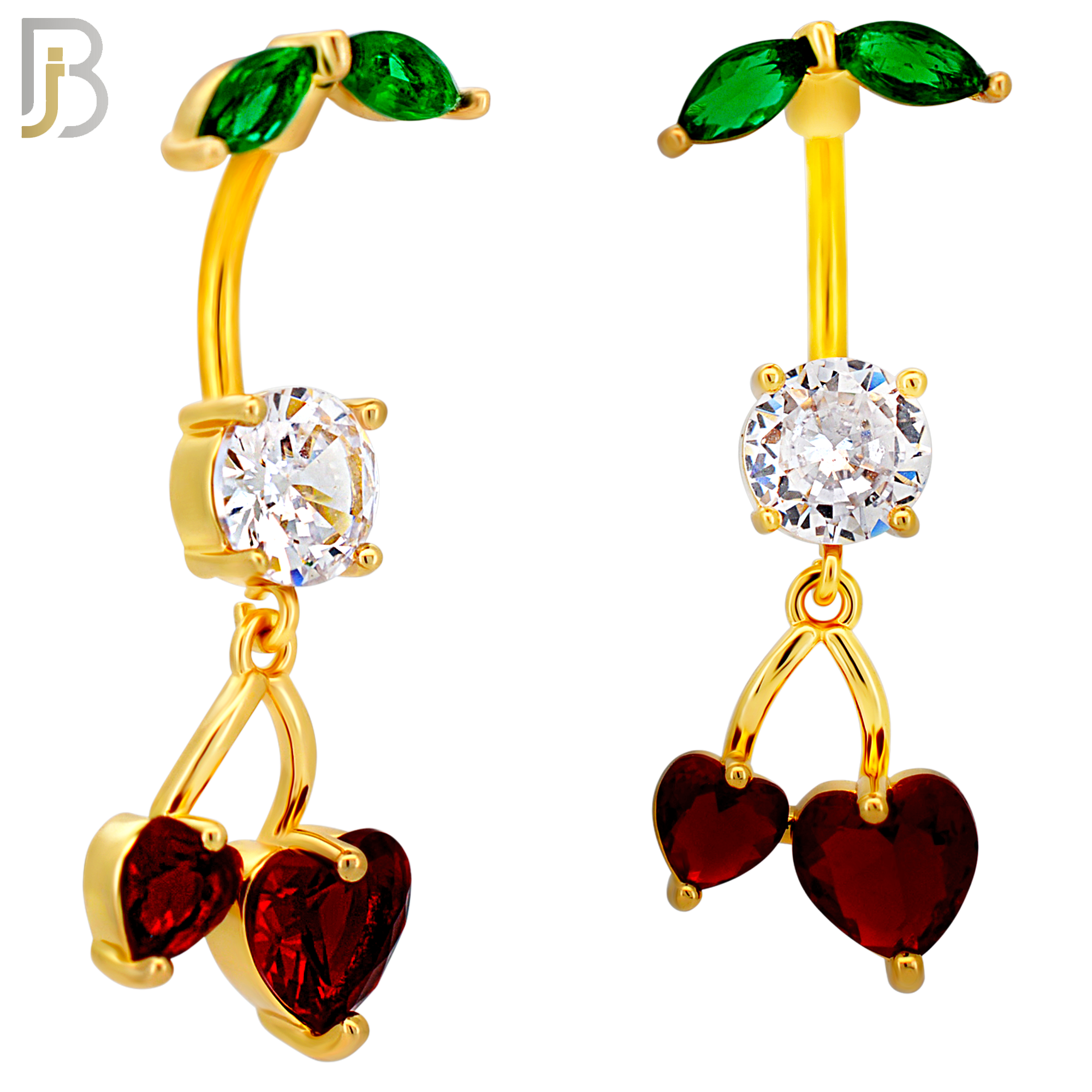 N0145 - 316L Surgical Steel Dangling Heart Cherry in Prong Set Belly Ring image 3