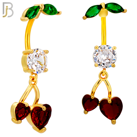 N0145 - 316L Surgical Steel Dangling Heart Cherry in Prong Set Belly Ring image 3