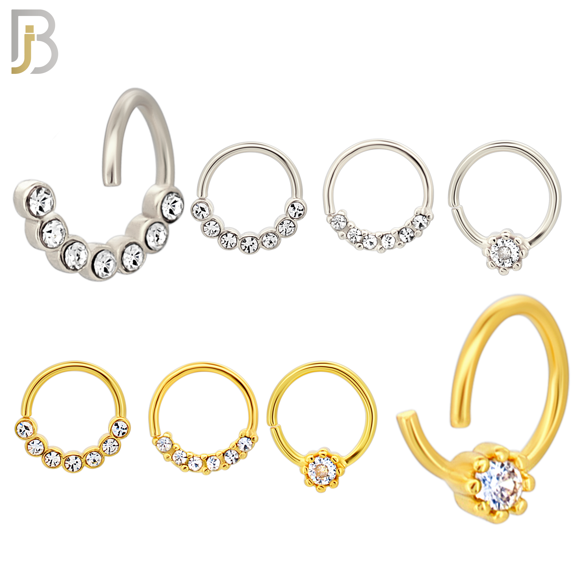 PK-TH03MX1- Brass Three Different Designs Tragus - Helix Hoop Piercing with CZ - Pack of 60 image 1
