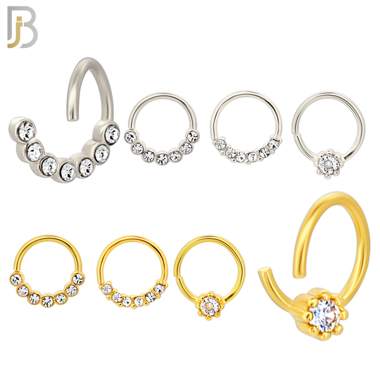 PK-TH03MX1- Brass Three Different Designs Tragus - Helix Hoop Piercing with CZ - Pack of 60 image 1