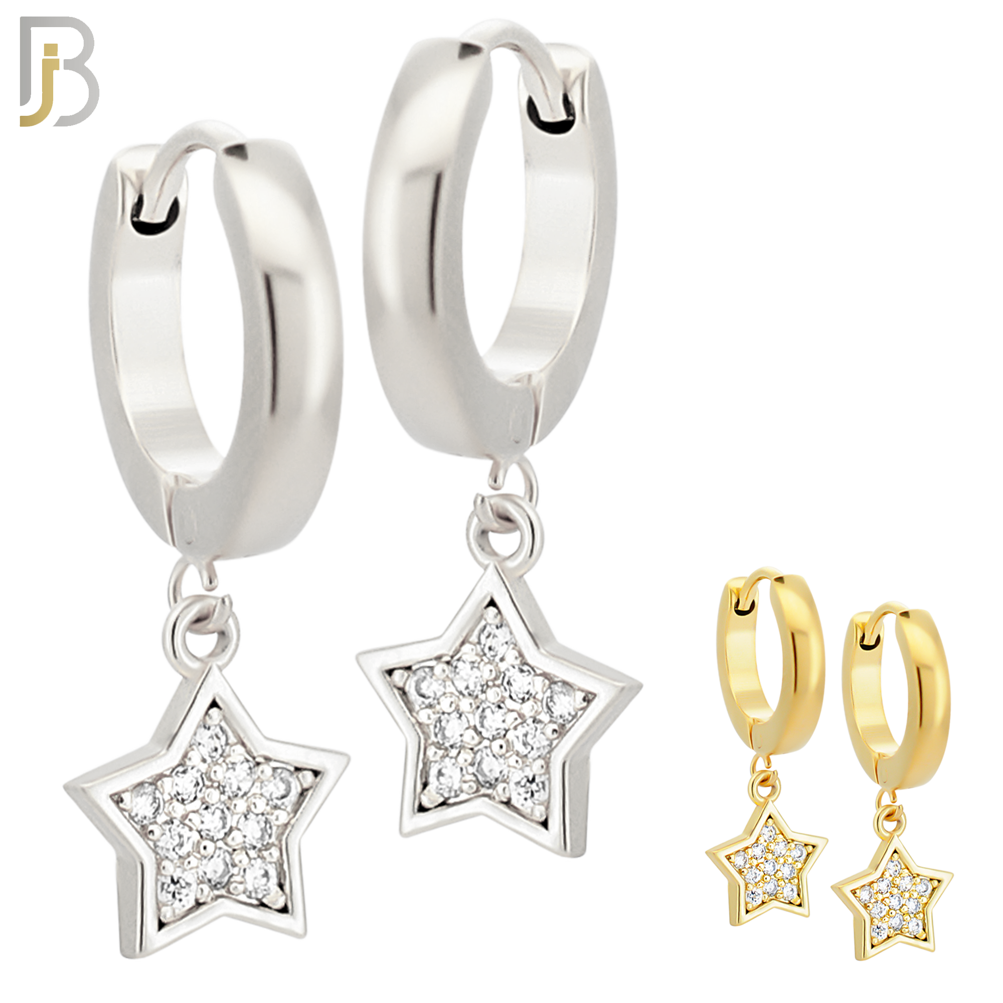 ES96 - 316L Stainless Steel Dangling Star with  Zircon Design Huggies Clip On image 0