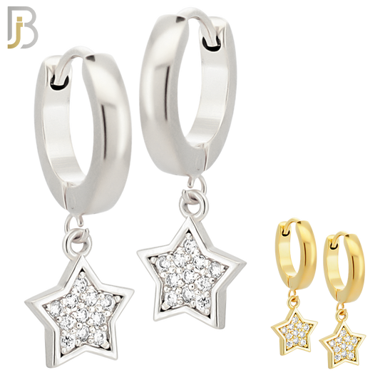 ES96 - 316L Stainless Steel Dangling Star with  Zircon Design Huggies Clip On image 0