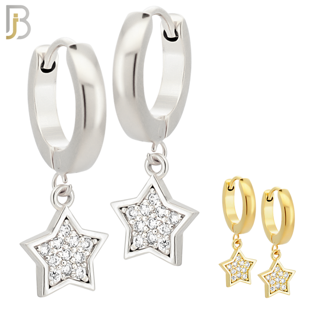 ES96 - 316L Stainless Steel Dangling Star with  Zircon Design Huggies Clip On image 0