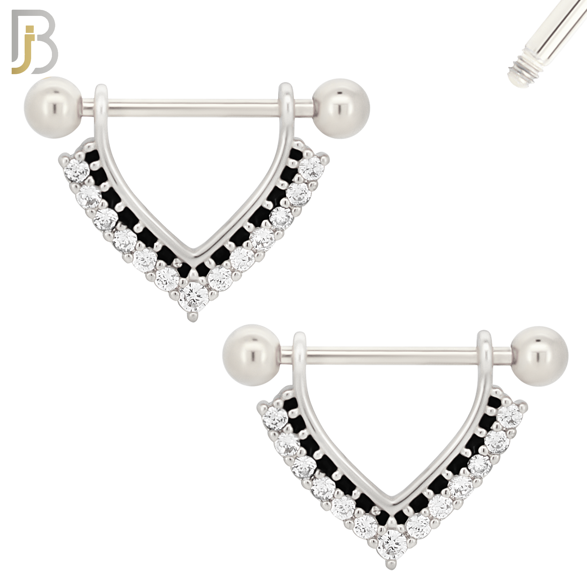 NP22 - 316L Surgical Steel Screw Bar with V-Shape Zircon Pair image 1