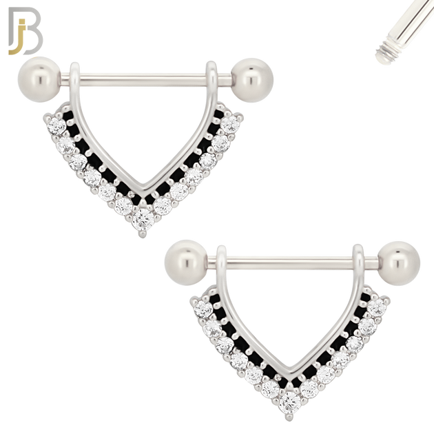 NP22 - 316L Surgical Steel Screw Bar with V-Shape Zircon Pair image 1