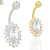 NB59 - 316L Stainless Steel Oval Shaped Zircon Banana Belly Ring image 0
