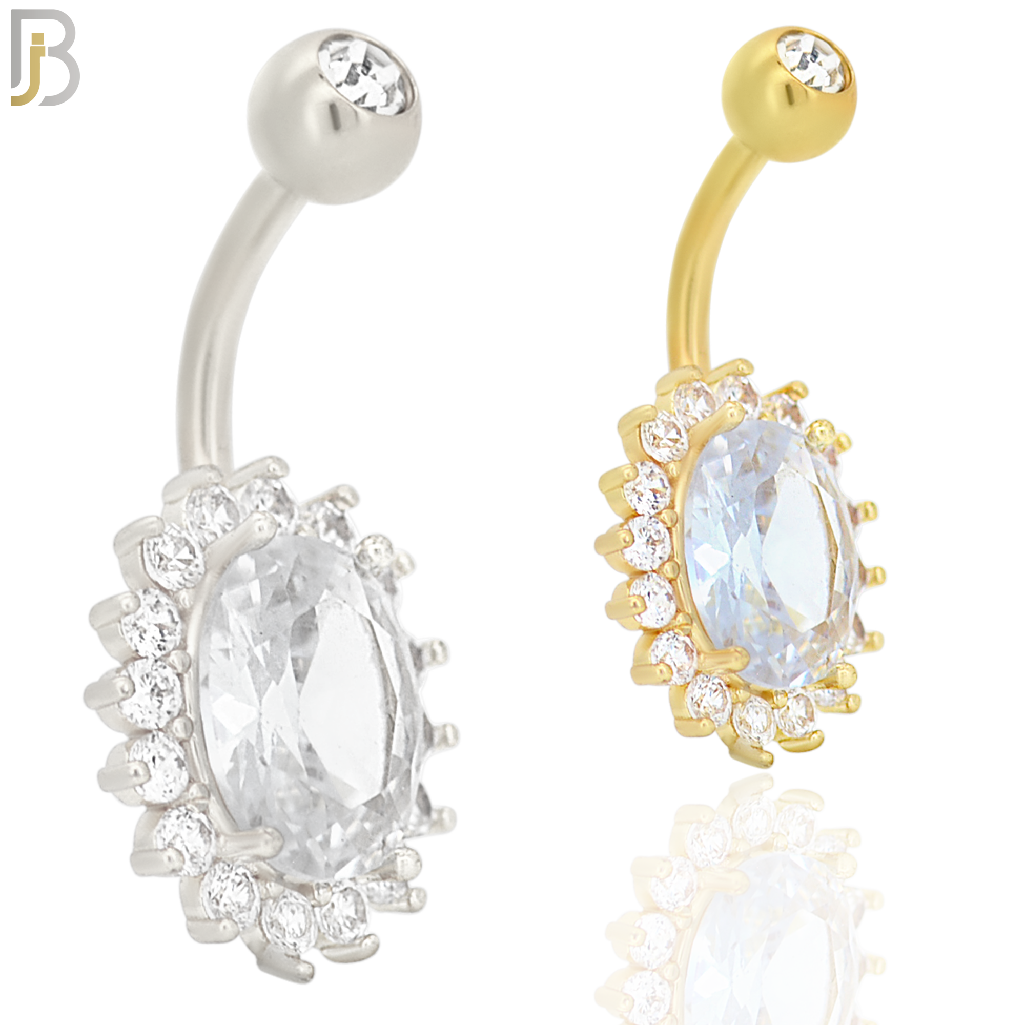 NB59 - 316L Stainless Steel Oval Shaped Zircon Banana Belly Ring image 0