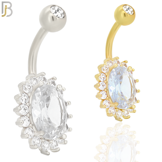 NB59 - 316L Stainless Steel Oval Shaped Zircon Banana Belly Ring image 0