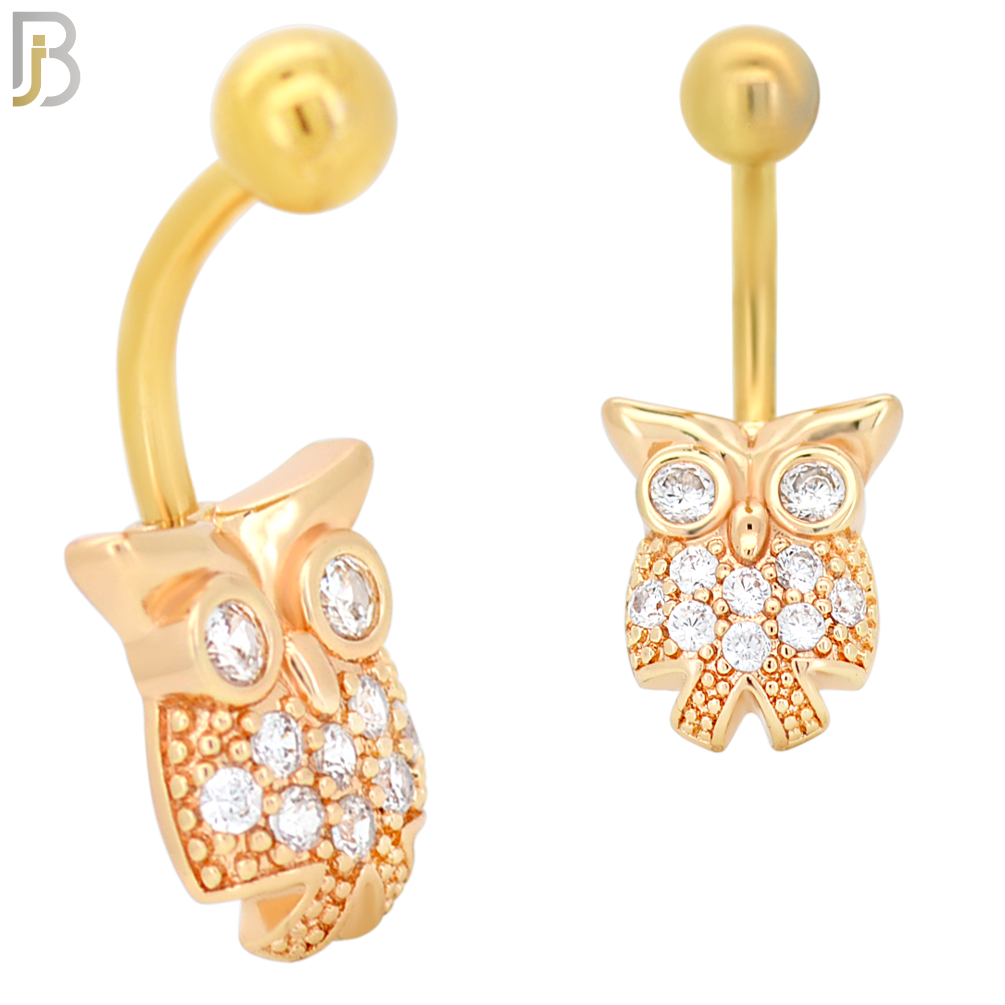 NB40 - 316L Stainless Steel Owl Design Banana Belly Navel Ring image 2
