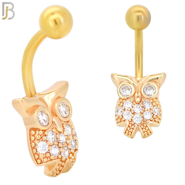 NB40 - 316L Stainless Steel Owl Design Banana Belly Navel Ring image 2