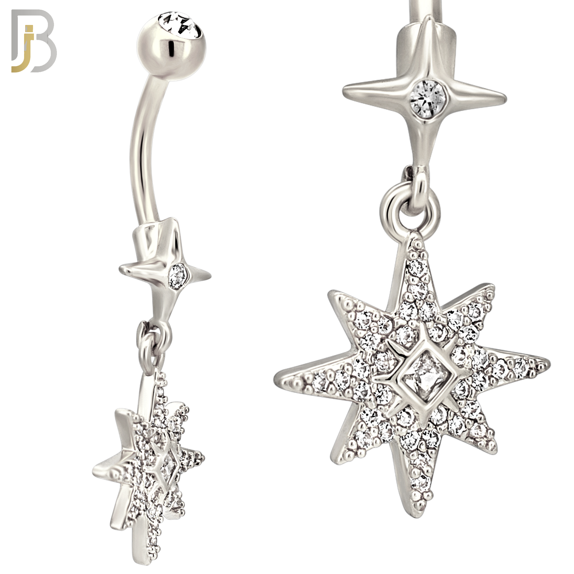 N0147 - 316L Surgical Steel Dangling CZ Studded Starburst Belly Ring image 2
