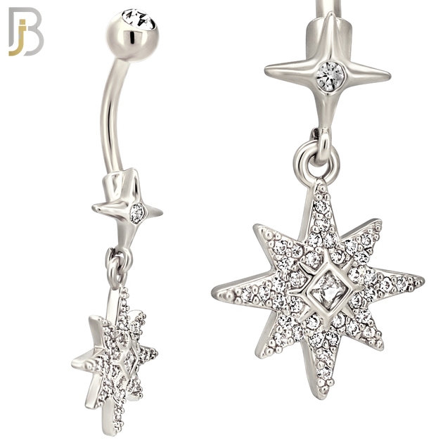 N0147 - 316L Surgical Steel Dangling CZ Studded Starburst Belly Ring image 2