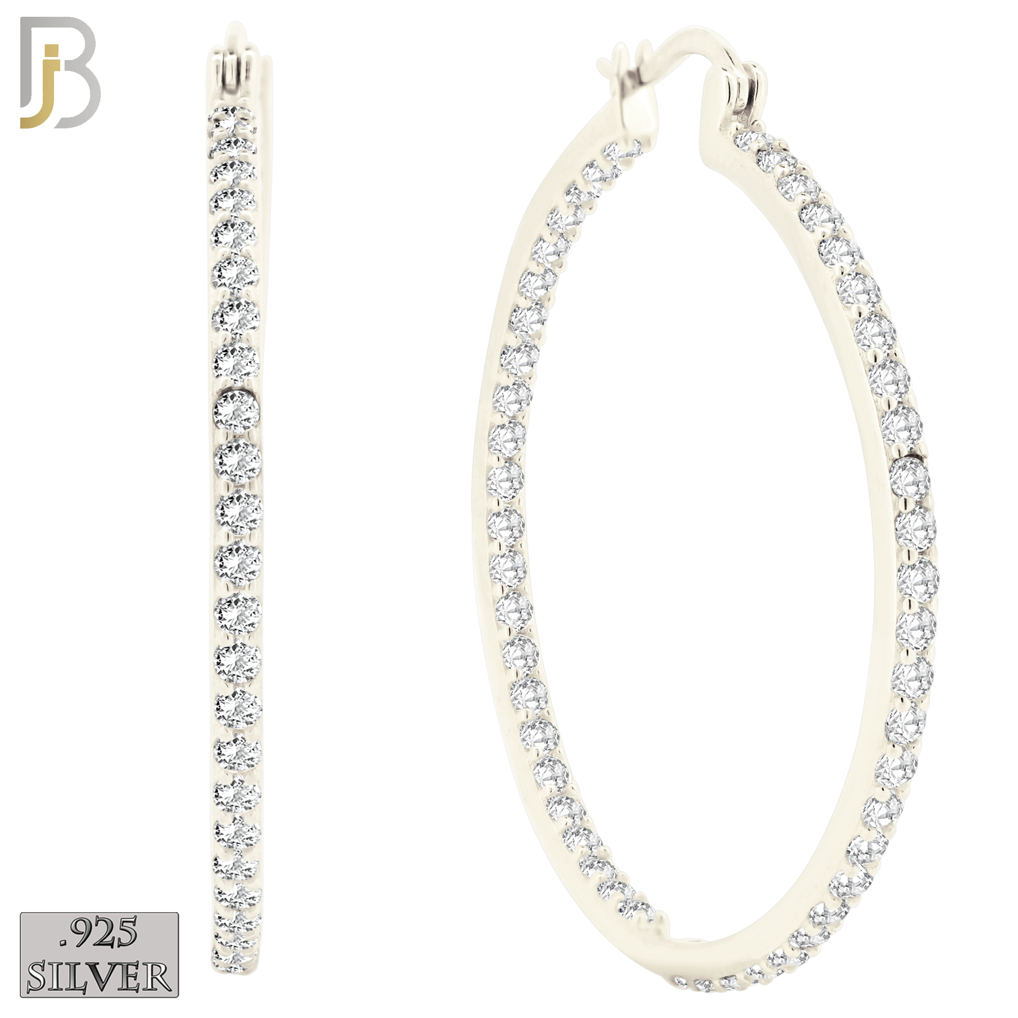 925-ES252 - .925 Sterling Silver Hinged Hoop Earrings with Zircon image 12