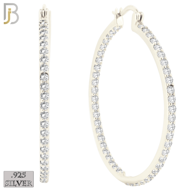 925-ES252 - .925 Sterling Silver Hinged Hoop Earrings with Zircon image 12