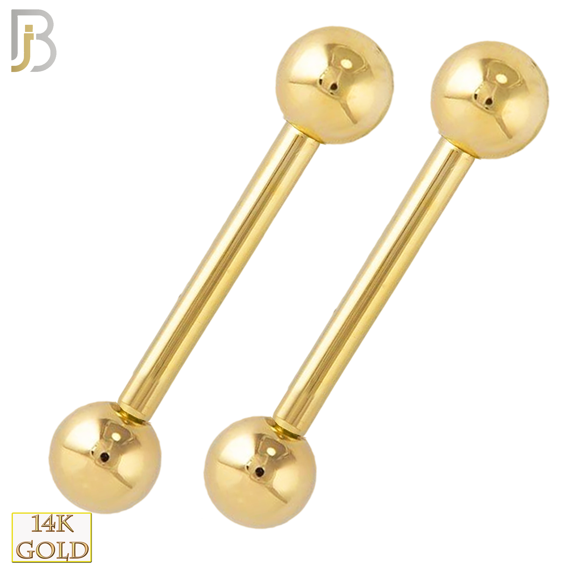 14-NP04 – 14K Solid Gold Plain Ball Barbell Nipple Rings Externally Threaded (Pair) image 0