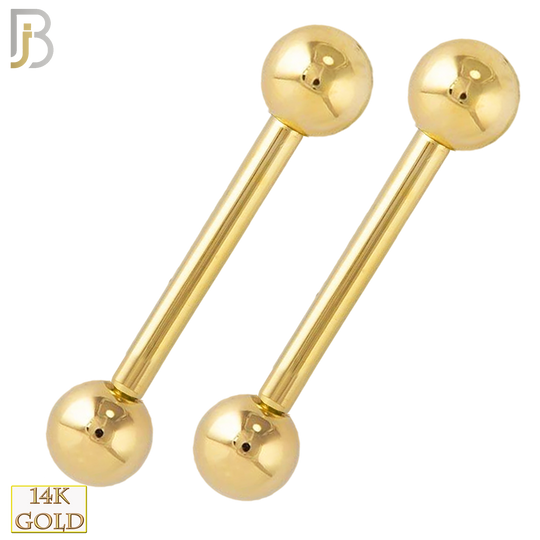 14-NP04 – 14K Solid Gold Plain Ball Barbell Nipple Rings Externally Threaded (Pair) image 0