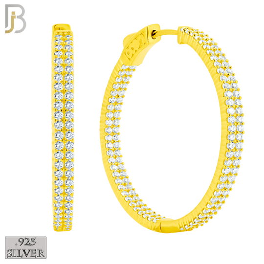 925-ES250 - .925 Sterling Silver Latch Back Hoop Earrings With Two Rows of Zircon image 3