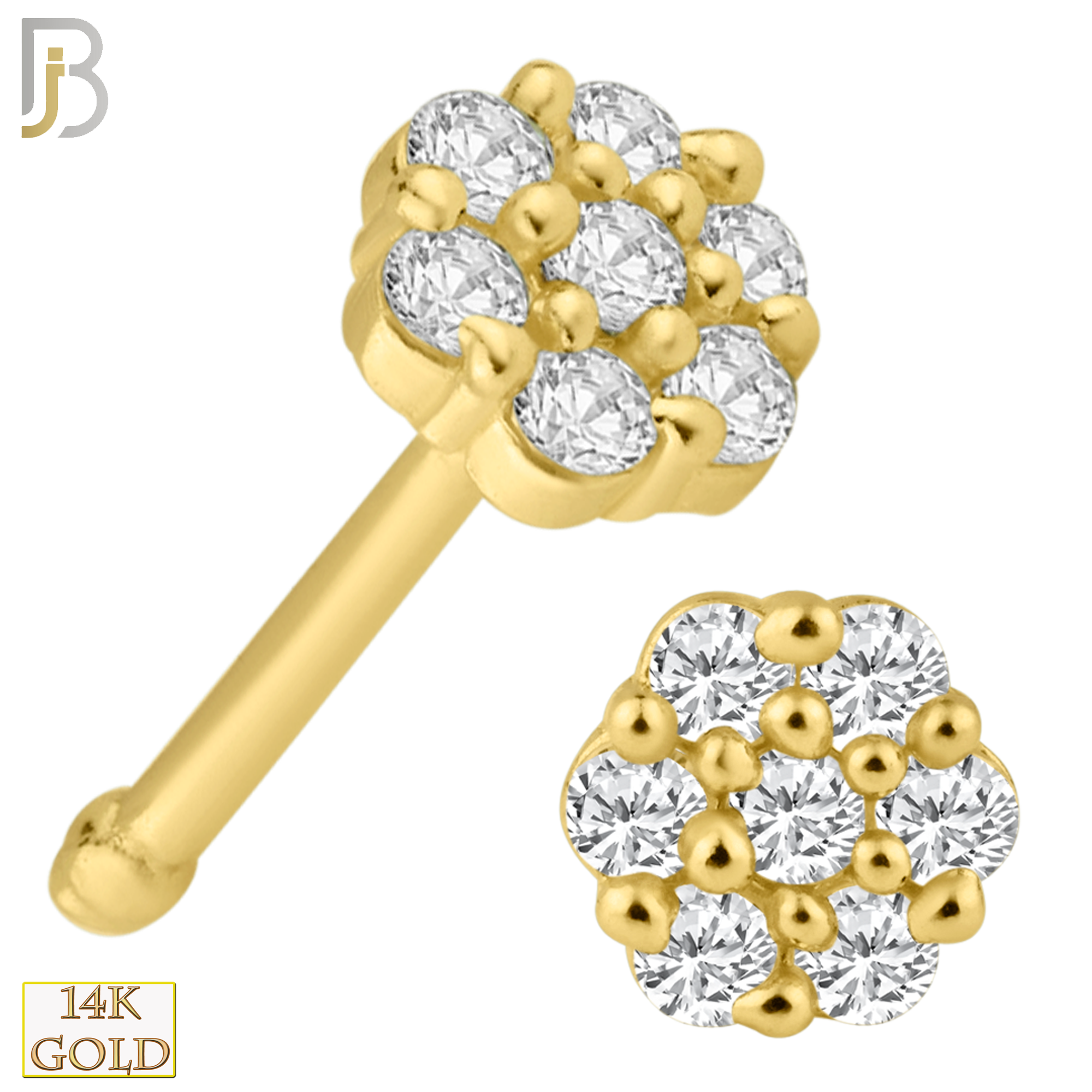 14-NR33B - 14k Solid Gold Round Flower Design with CZ Nose Bone image 0