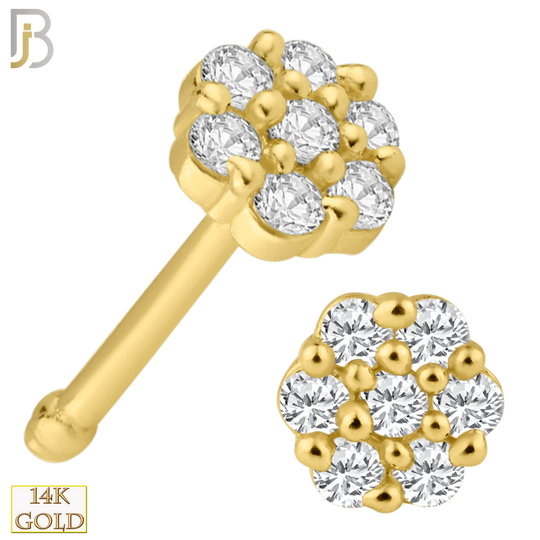 14-NR33B - 14k Solid Gold Round Flower Design with CZ Nose Bone image 0