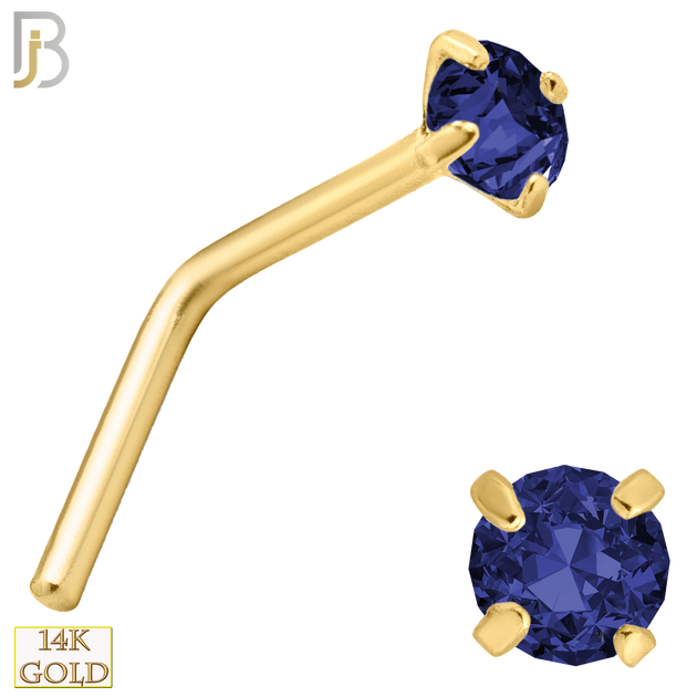 14-NR10CYS - 20g 14k Yellow Gold L-Shaped with Blue Sapphire Colored CZ image 2