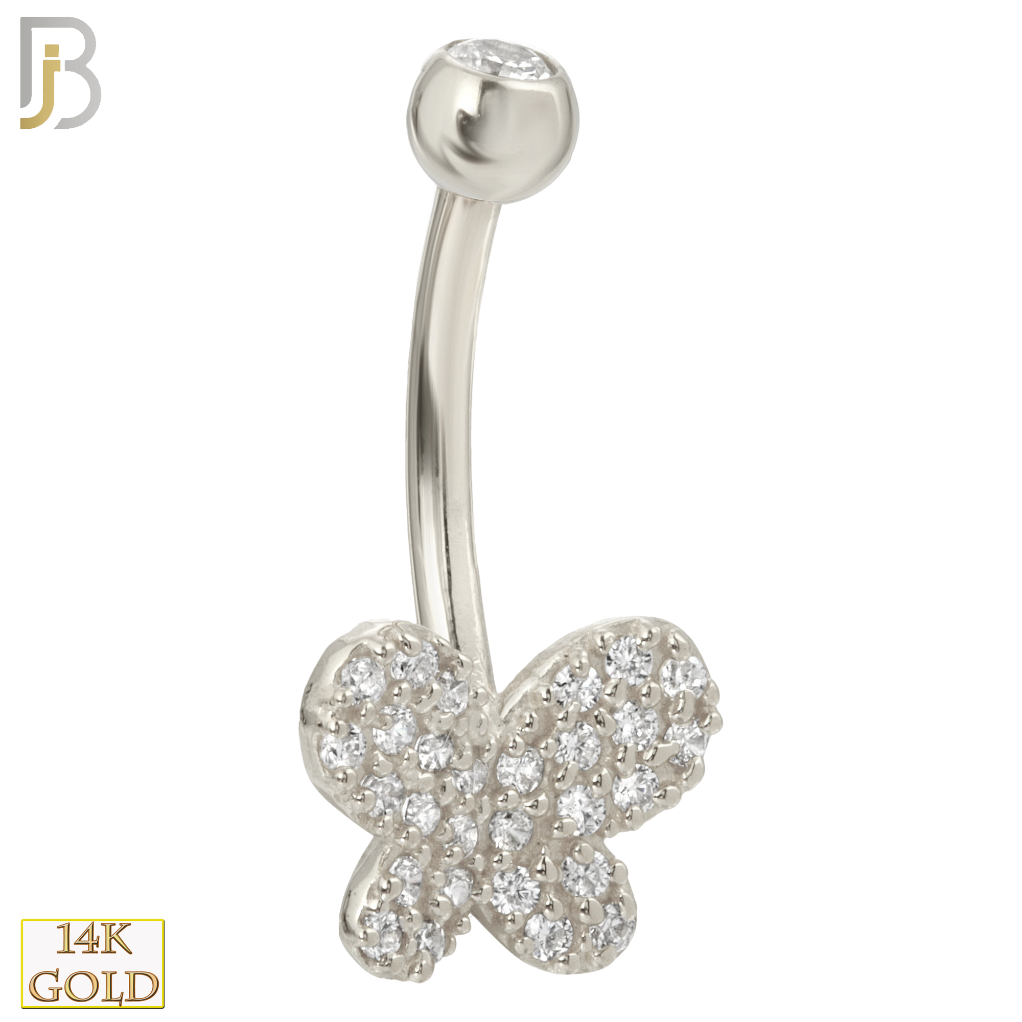 14-NB19 - 14k Solid Gold Banana Belly Ring with 8mm Butterfly Design image 1