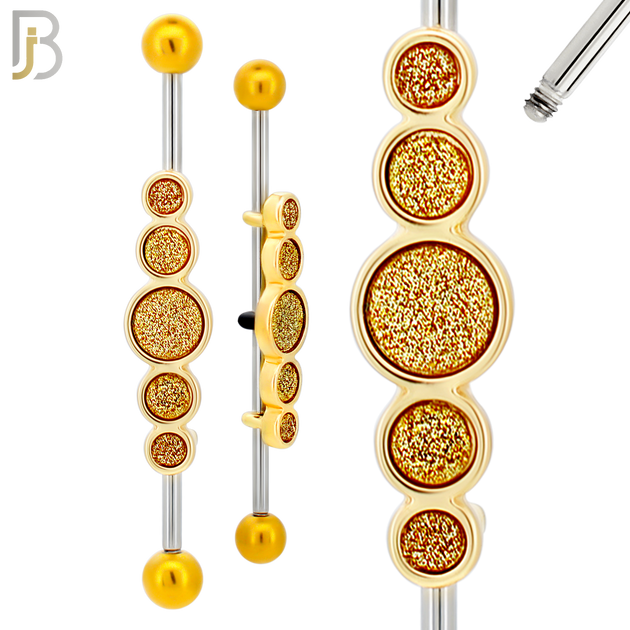 BB75 - 316L Surgical Steel Gold Sandpaper Medallion Cluster Industrial Barbell (PACK OF 4) image