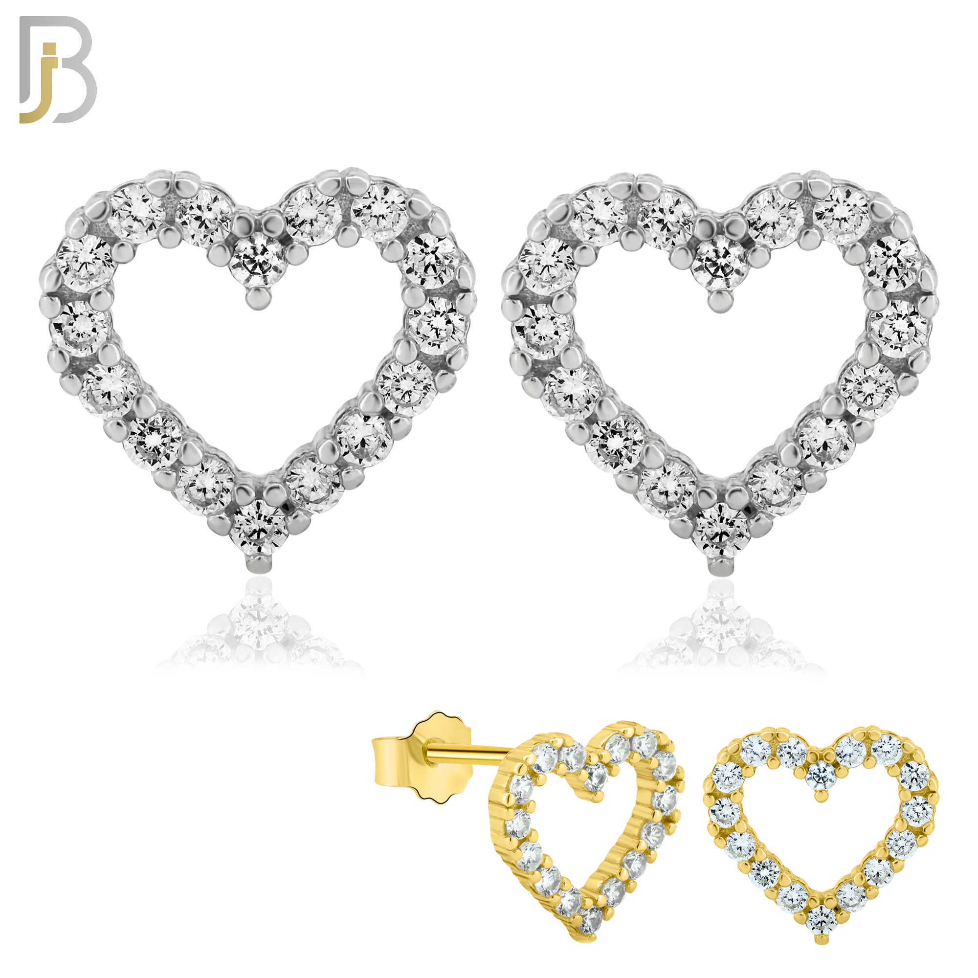 925-ES58 - .925 Sterling Silver Hollow Heart with Prong Zircon Earring Stud image 0