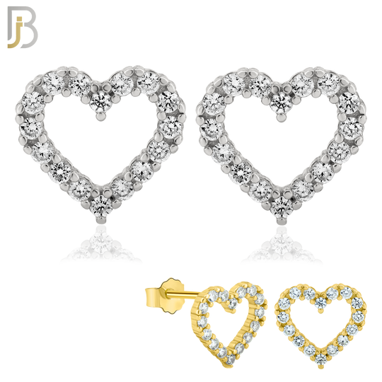 925-ES58 - .925 Sterling Silver Hollow Heart with Prong Zircon Earring Stud image 0