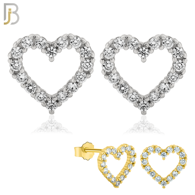 925-ES58 - .925 Sterling Silver Hollow Heart with Prong Zircon Earring Stud image 0