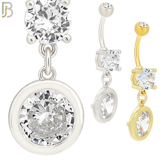 N043 - 316L Stainless Steel Dangling Bezel Round Design Belly Ring with 4mm Screw Ball image 0