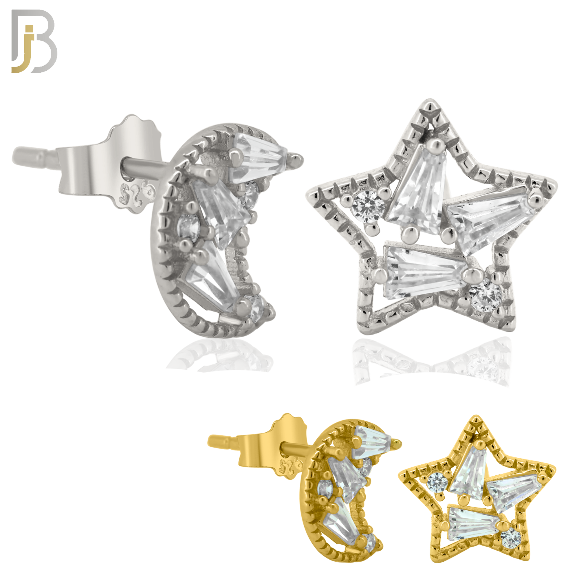 925-ES362 - 925 Sterling Silver Star and Moon with CZ Mismatched Stud Earrings image 0