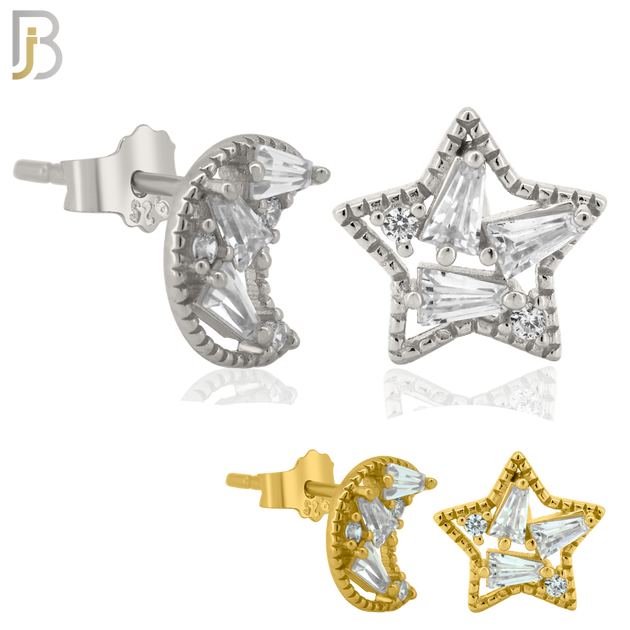 925-ES362 - 925 Sterling Silver Star and Moon with CZ Mismatched Stud Earrings image 0
