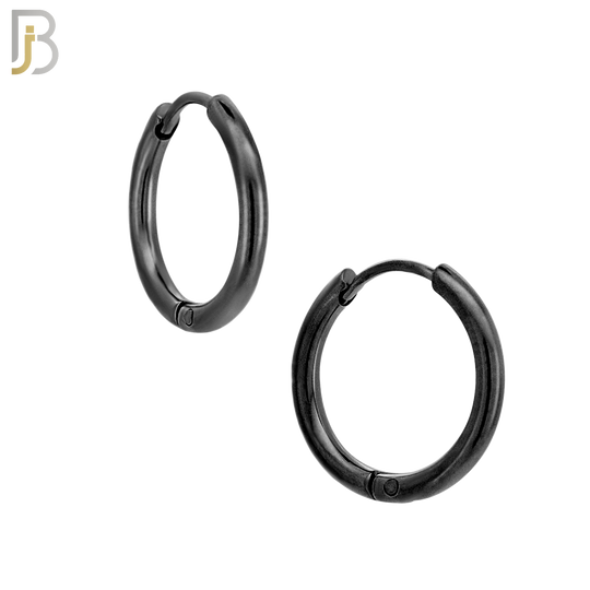 ES95K - 316L Stainless Steel Black Plated 2mm Thickness Plain Hoops Design Huggies Clip On image 3