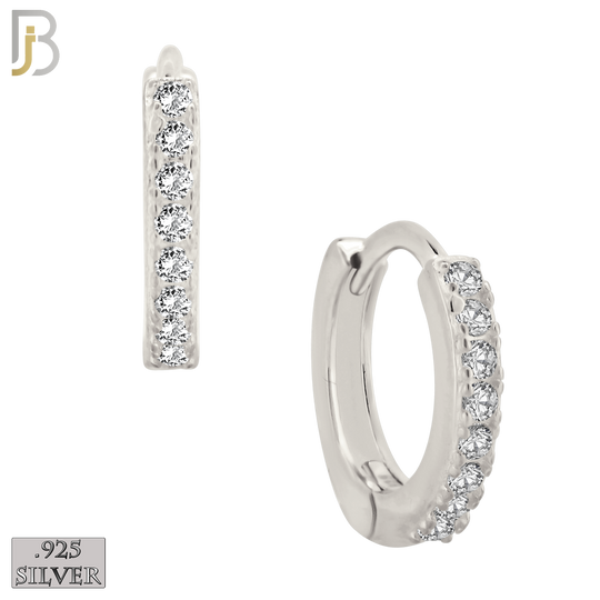 925-ES214 - .925 Sterling Silver Huggies Hoop Earrings with Zircon image 1