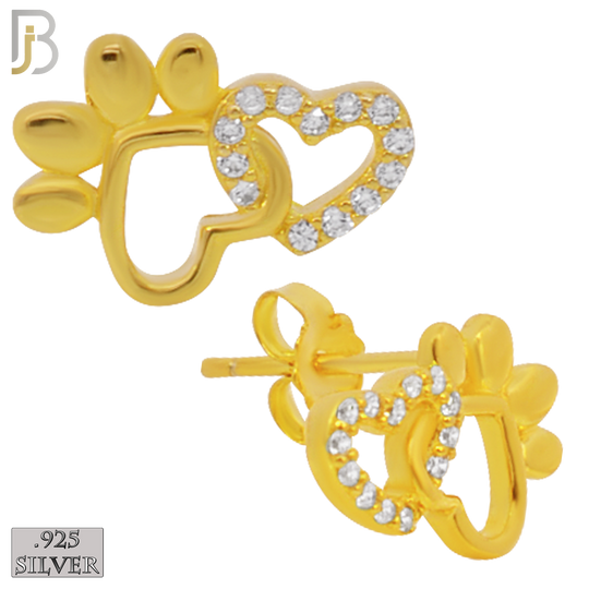 925-ES216 – .925 Sterling Silver Linking Heart Shaped Paw and Heart with Zircon Design Earring Stud image 2