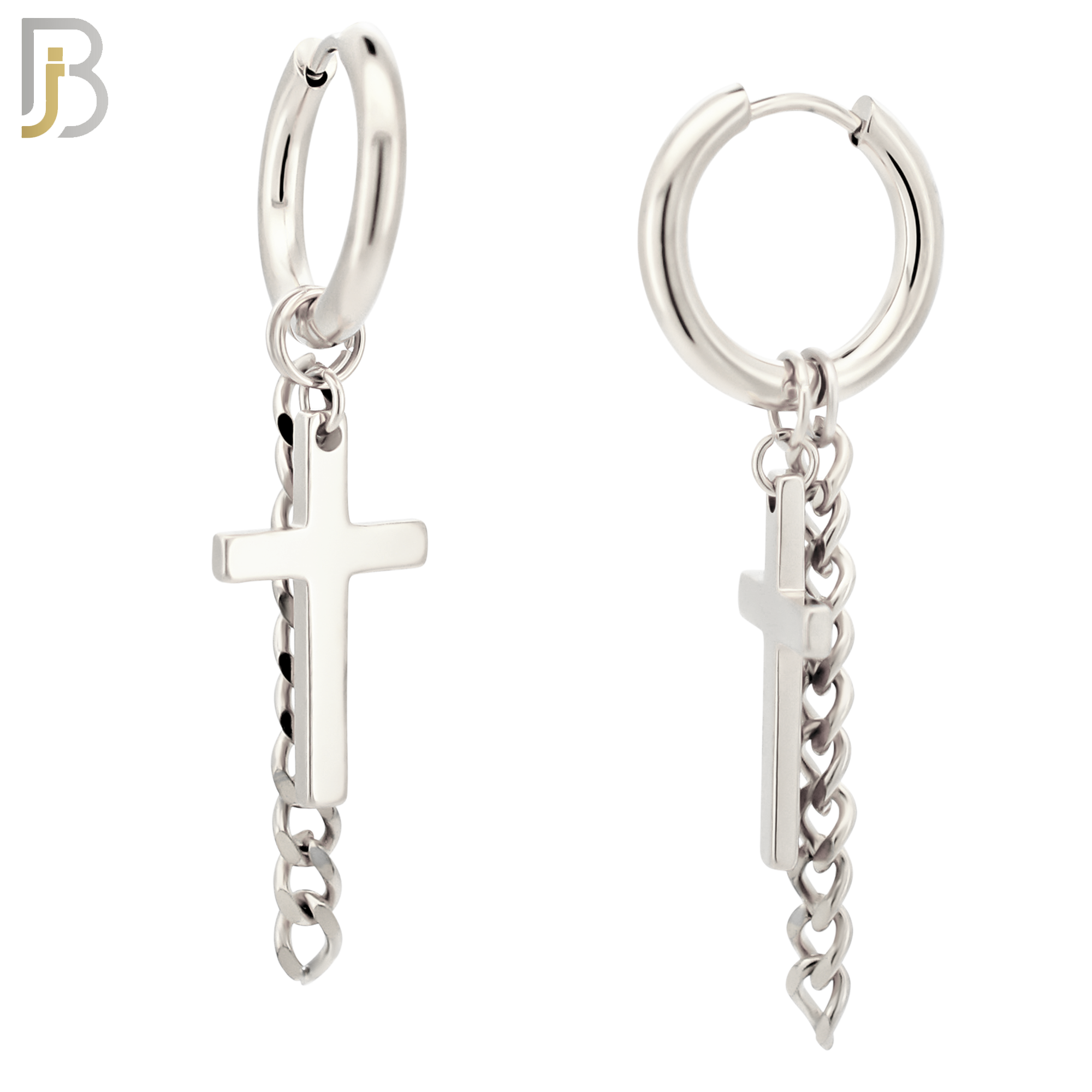 ES46 - 316L Stainless Steel Dangling Cross with Chain Design Huggies Clip On image 1