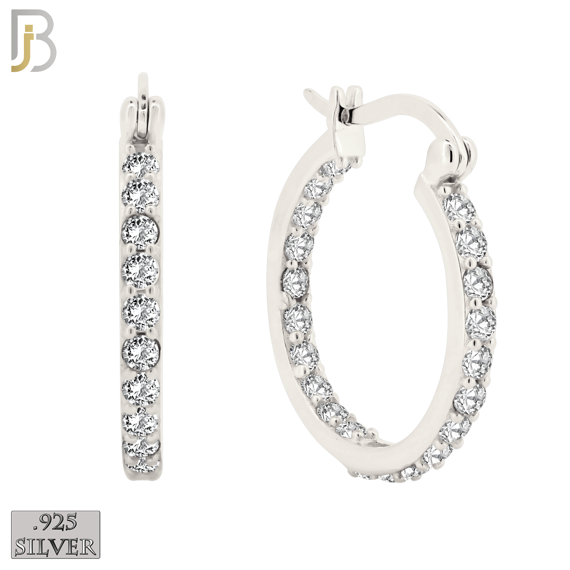 925-ES252 - .925 Sterling Silver Hinged Hoop Earrings with Zircon image 2