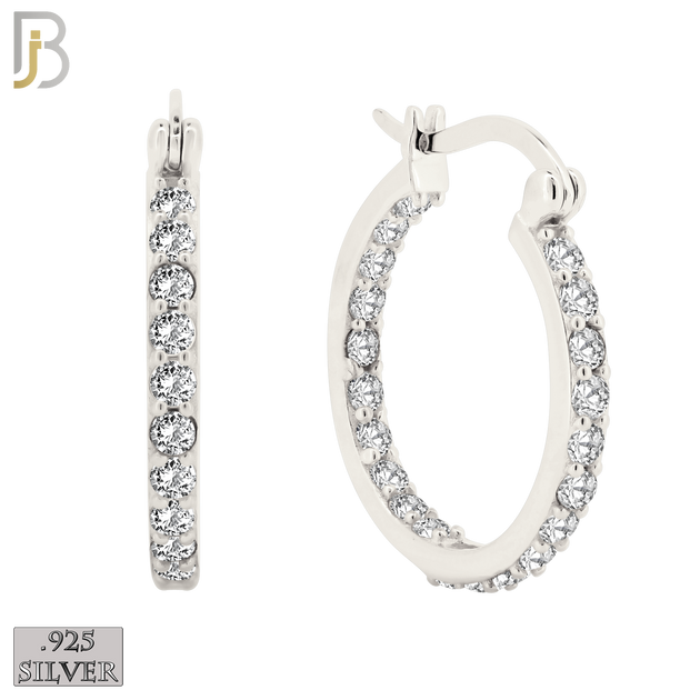 925-ES252 - .925 Sterling Silver Hinged Hoop Earrings with Zircon image 2