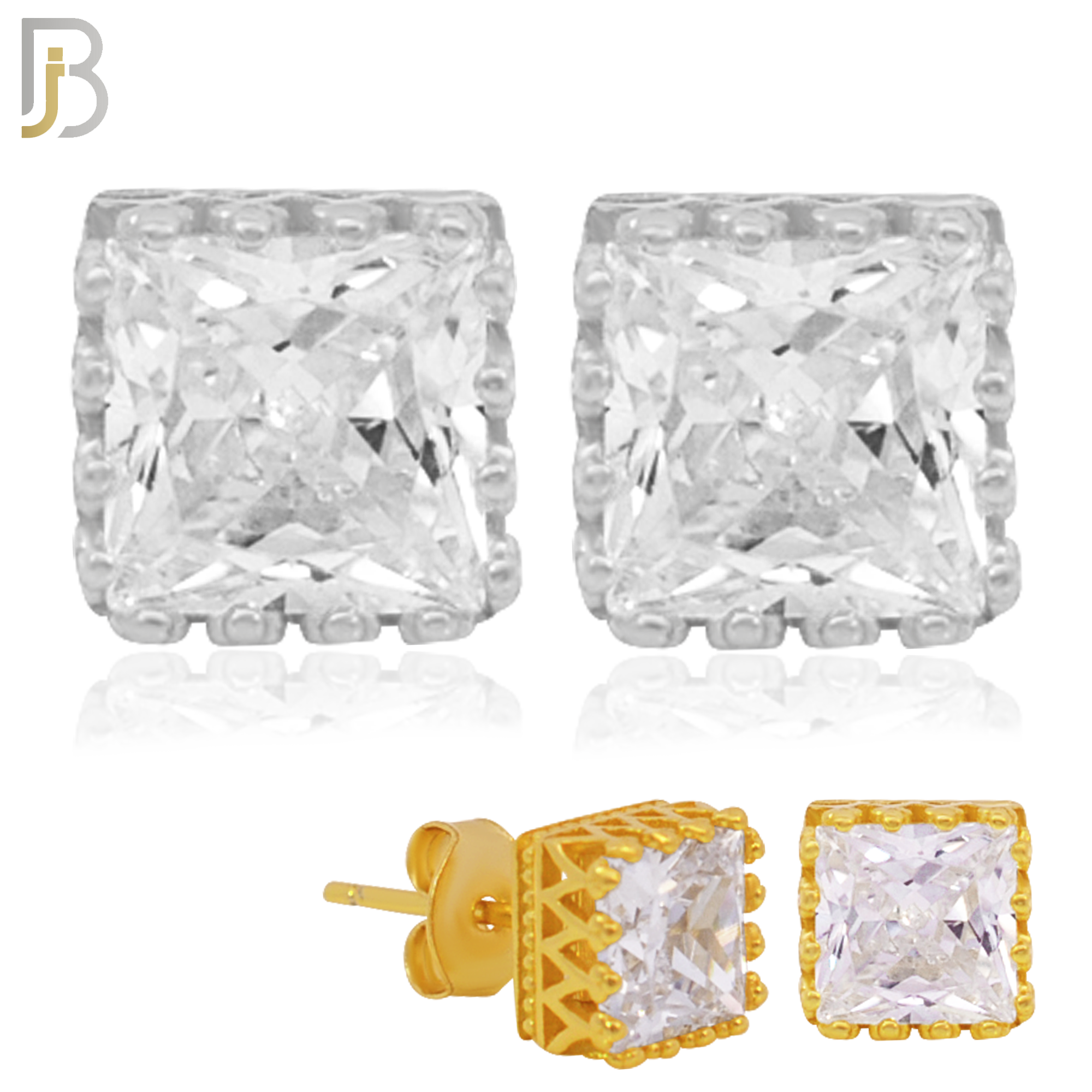 925-ES65 - .925 Sterling Silver Square Princess Cut Crown Design  Prong Zircon Earring Stud image 0