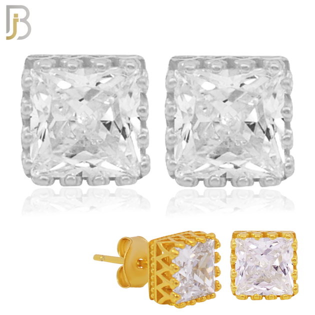 925-ES65 - .925 Sterling Silver Square Princess Cut Crown Design  Prong Zircon Earring Stud image 0