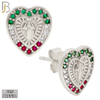 925-ES435 - 925 Sterling Silver Virgin Mary Religious Heart Shape Earring with Multi Colored Zircon - Push Back image 0