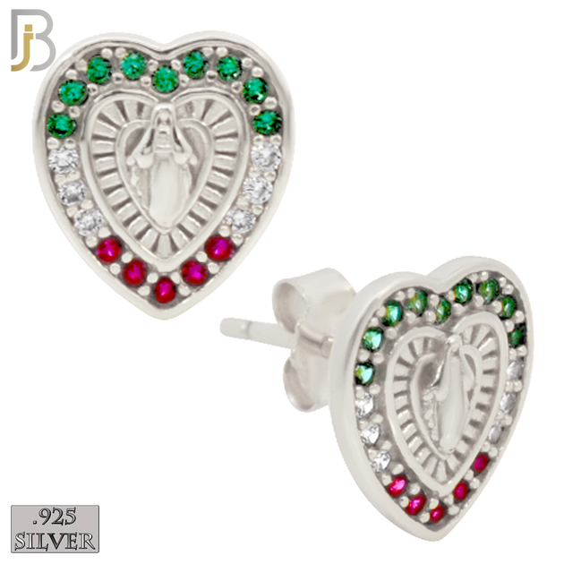 925-ES435 - 925 Sterling Silver Virgin Mary Religious Heart Shape Earring with Multi Colored Zircon - Push Back image 0