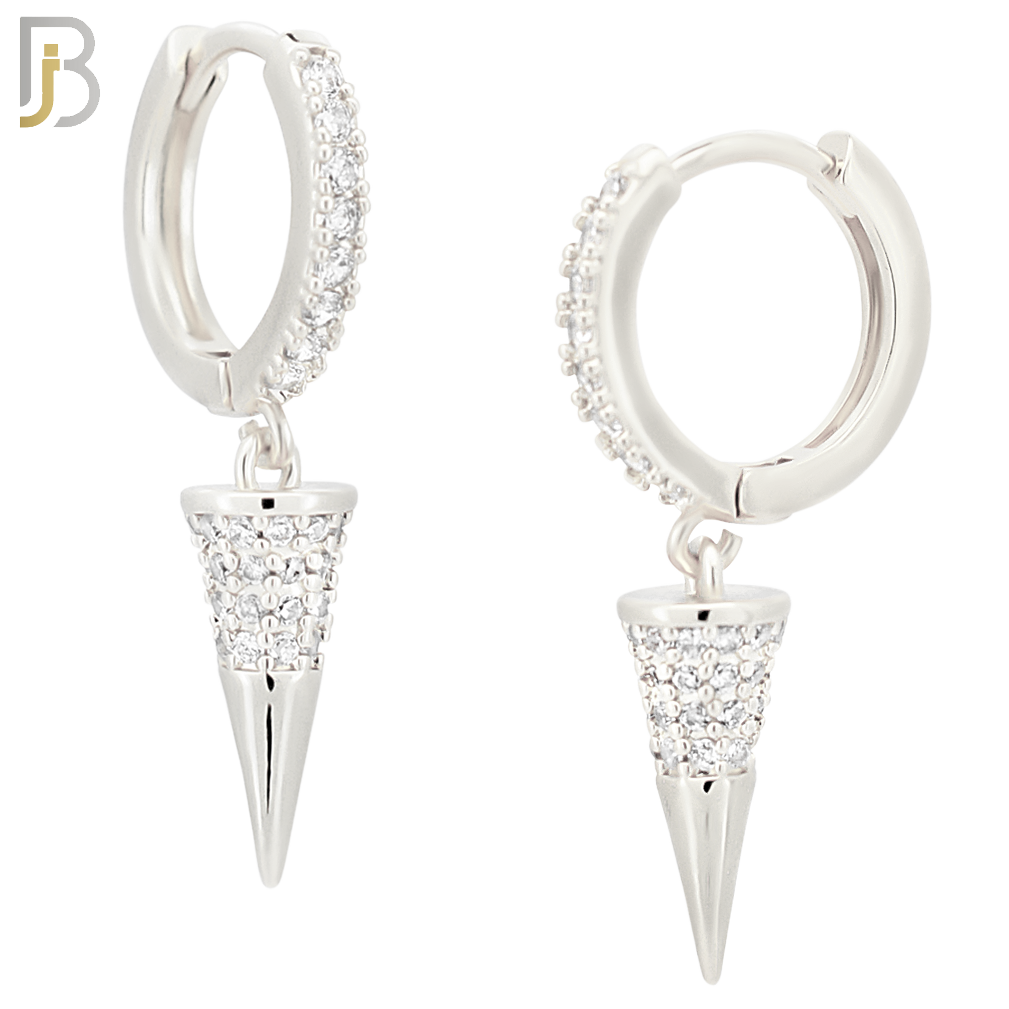 ES103 - 316L Stainless Steel Dangling Cone with Zircon Huggies Clip On image 1