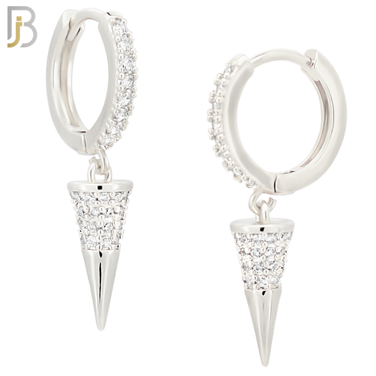 ES103 - 316L Stainless Steel Dangling Cone with Zircon Huggies Clip On image 1