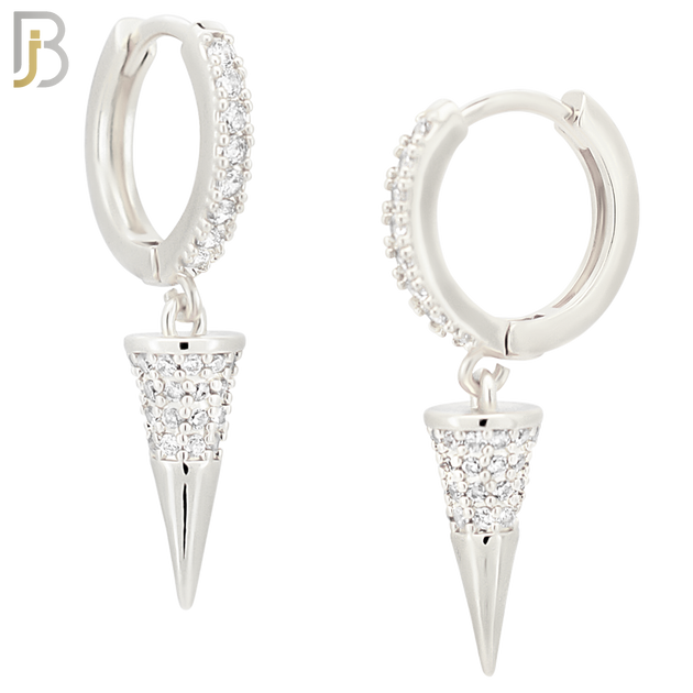 ES103 - 316L Stainless Steel Dangling Cone with Zircon Huggies Clip On image 1