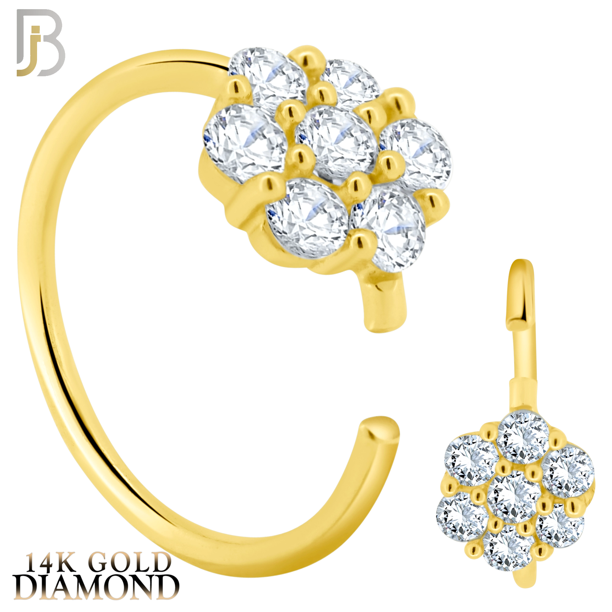 14-CT32D - 14k Yellow Gold Rounded Flower with GH / SI1 Natural Diamonds Nose Hoop image 0